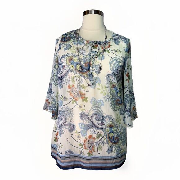 Liz Claiborne Tops - Liz Claiborne Blouse Women’s Size 1X White Multi Paisley Print Top 3/4 Sleeves